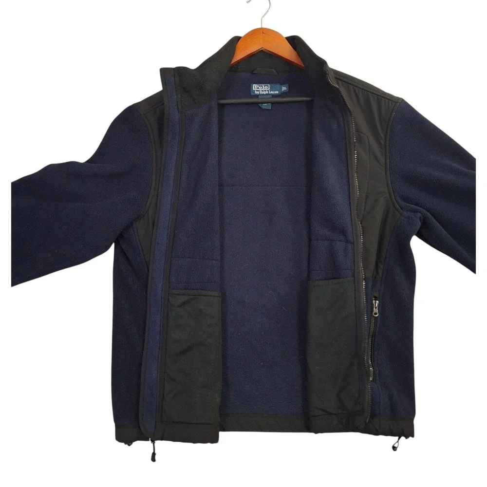 Polo Ralph Lauren Mens Fleece Jacket Navy Black Colorblock Full Zip Large